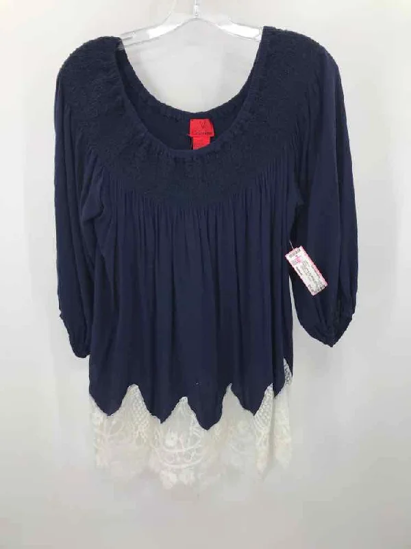 Pre-Owned Cristina V Navy Size Medium Blouse Sleeveless Chiffon Blouse
