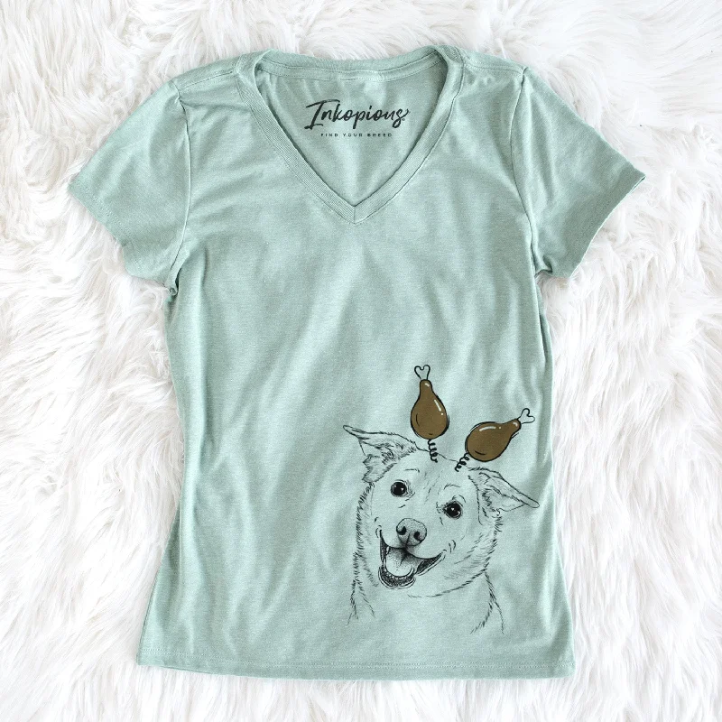 Thanksgiving Jazz the Lab Mix - Women's Perfect V-neck Shirt-- Hooded Caped Shawl Collar