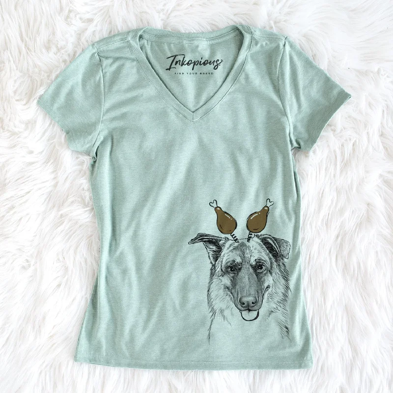 Thanksgiving Henry the German Shepherd - Women's Perfect V-neck Shirt-- Oversized T-Shirt Spandex breathable