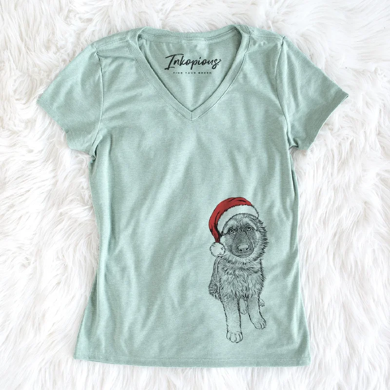 Santa Kuyo the German Shepherd - Women's Perfect V-neck Shirt-- Layered Multi-layer Single Layer