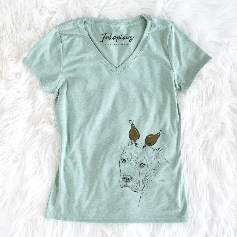 Thanksgiving Precious the Staffordshire Terrier - Women's Perfect V-neck Shirt-- Satin Fabric Silk Fabric Chiffon Fabric