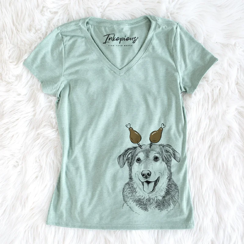 Thanksgiving Lance the Lab/Shepherd Mix - Women's Perfect V-neck Shirt-- Chenille Fabric Brocade Fabric Lace Fabric