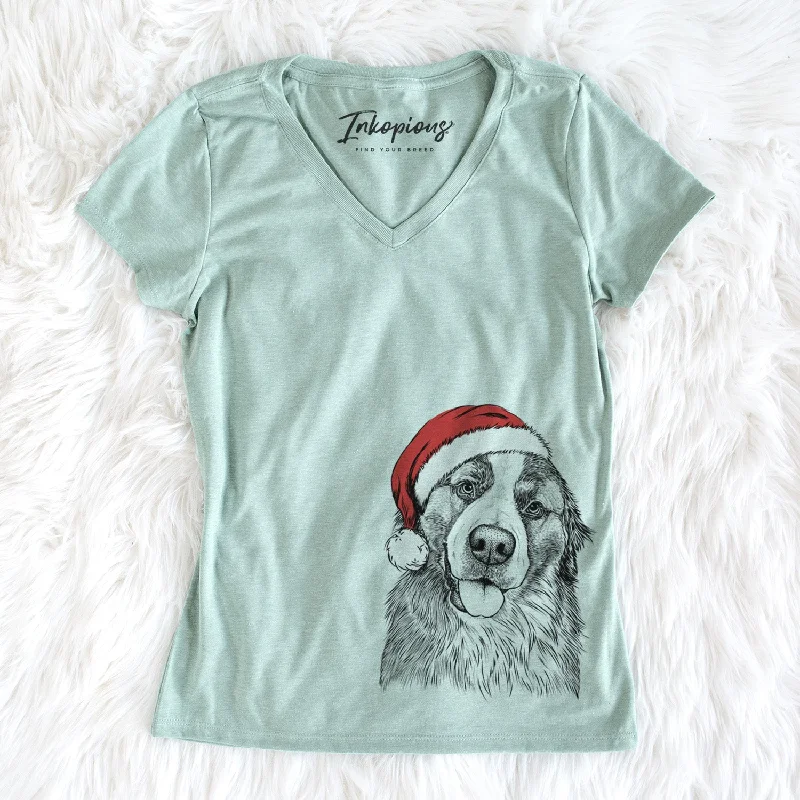 Santa Walter the Bernese Mountain Dog Mix - Women's Perfect V-neck Shirt-- Mesh Blend Leather Blend Suede Blend