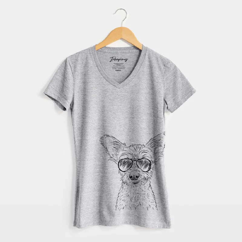 Aviator Heidi the Schnauzer Mix - Women's V-neck Shirt-- Casual Formal Business
