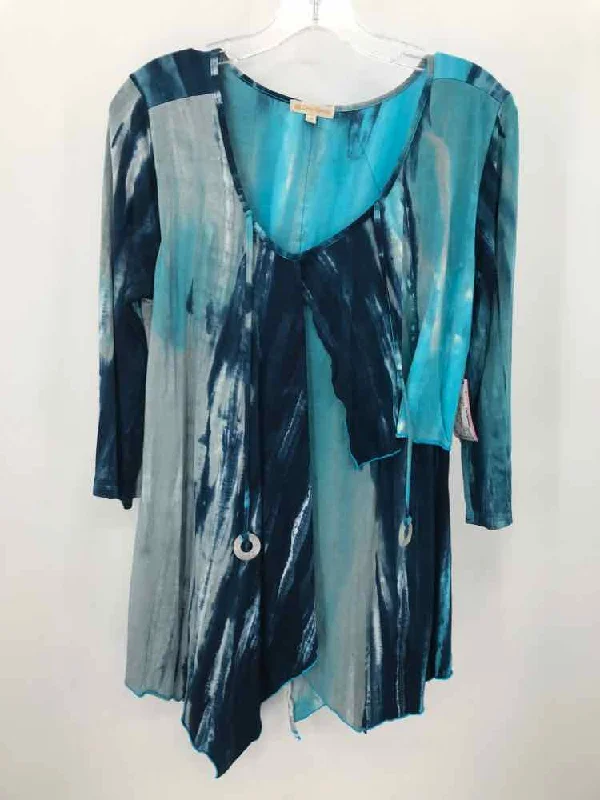 Pre-Owned Zen Knits Blue Size Small Tunic Blouse Boho Printed Blouse