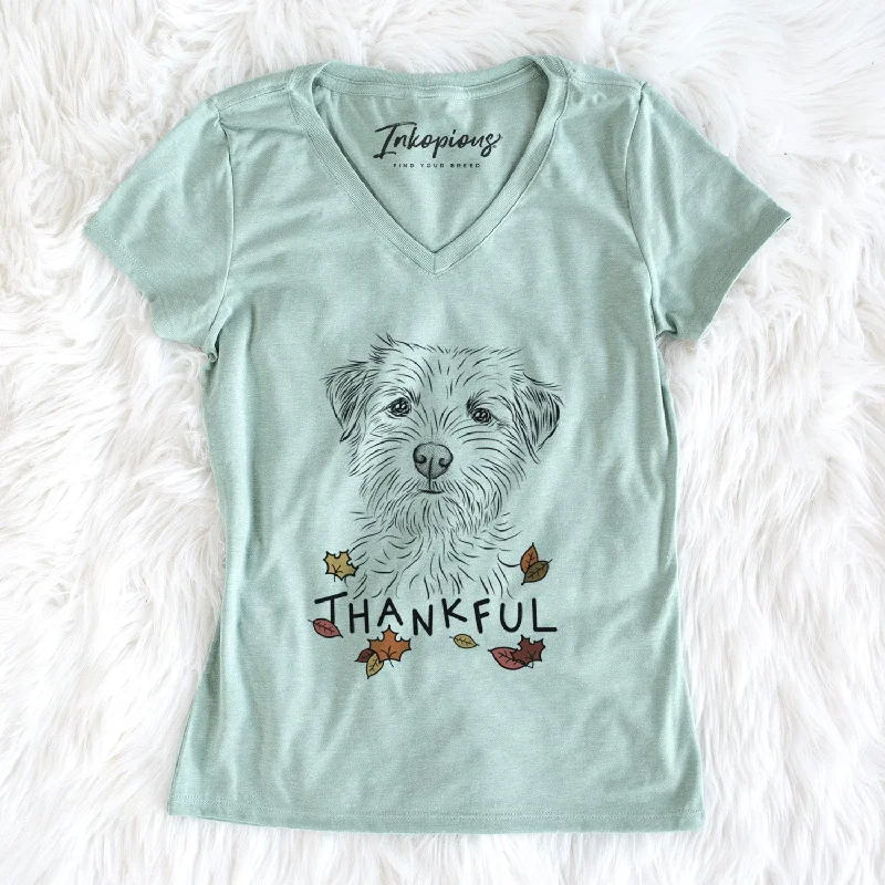 Thankful Benjamin the Border Terrier - Women's V-neck Shirt-- Elasticated Padded Insulated