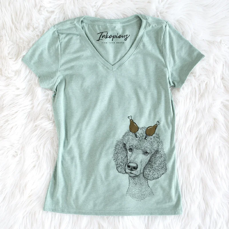 Thanksgiving Yuki the Poodle - Women's Perfect V-neck Shirt-- Welt Pockets Slit Pockets