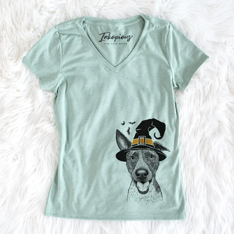 Witch Amigo the Heeler Mix - Women's Perfect V-neck Shirt-- Jersey Fabric Tulle Fabric Batik Fabric