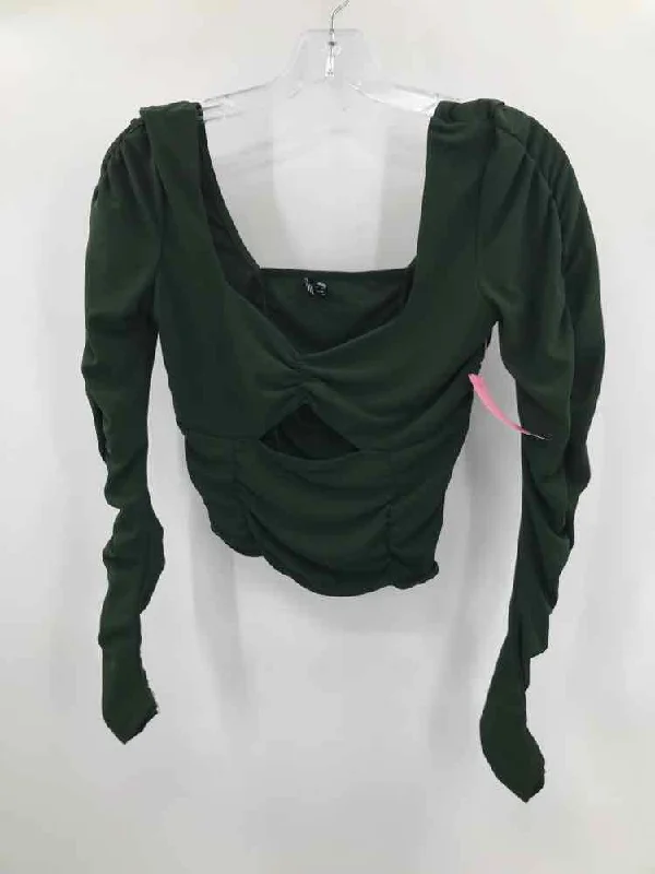 Pre-Owned Zara Green Size Medium Cropped Long Sleeve Blouse Backless Summer Blouse