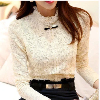 women tops Women Clothing fashion Blouses & Shirts Fleece Women Crochet Blouse Lace Shirt 999 Casual Stripe Blouse