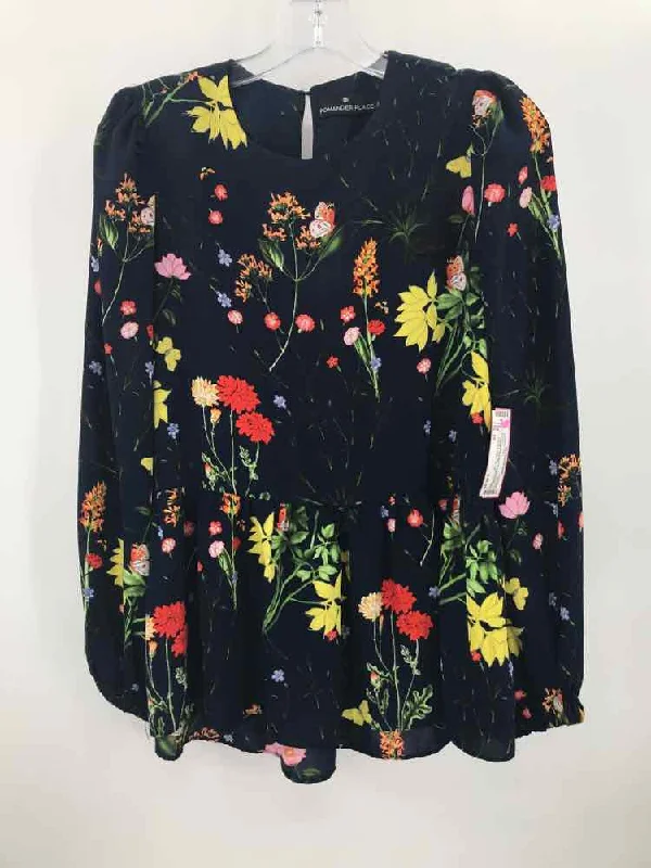 Pre-Owned Pomander Place Blue Size XS Floral Blouse Office Formal Blouse