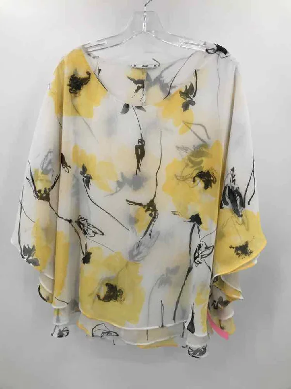 Pre-Owned Sioni White Size Large Blouse Floral Print Blouse