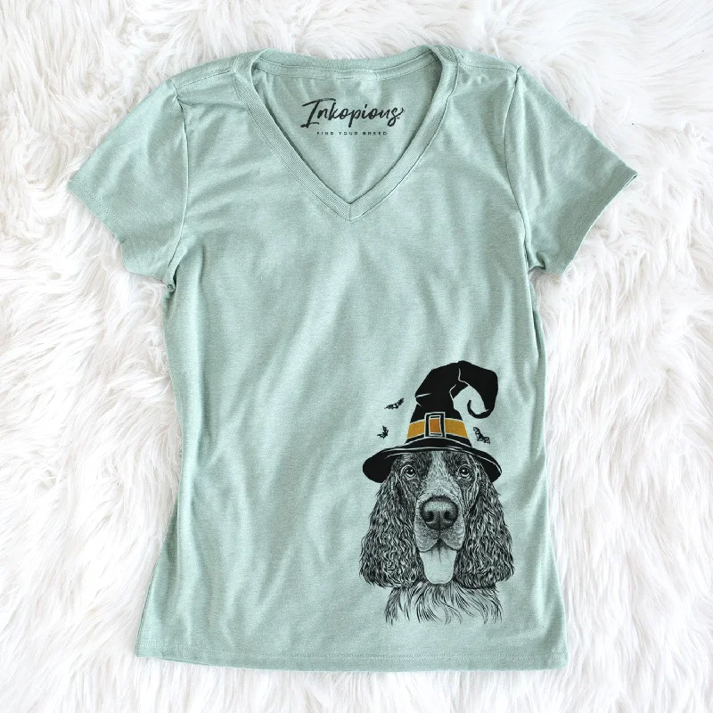 Witch Duke the English Springer Spaniel - Women's Perfect V-neck Shirt-- Cotton Fabric Linen Fabric Terry Fabric