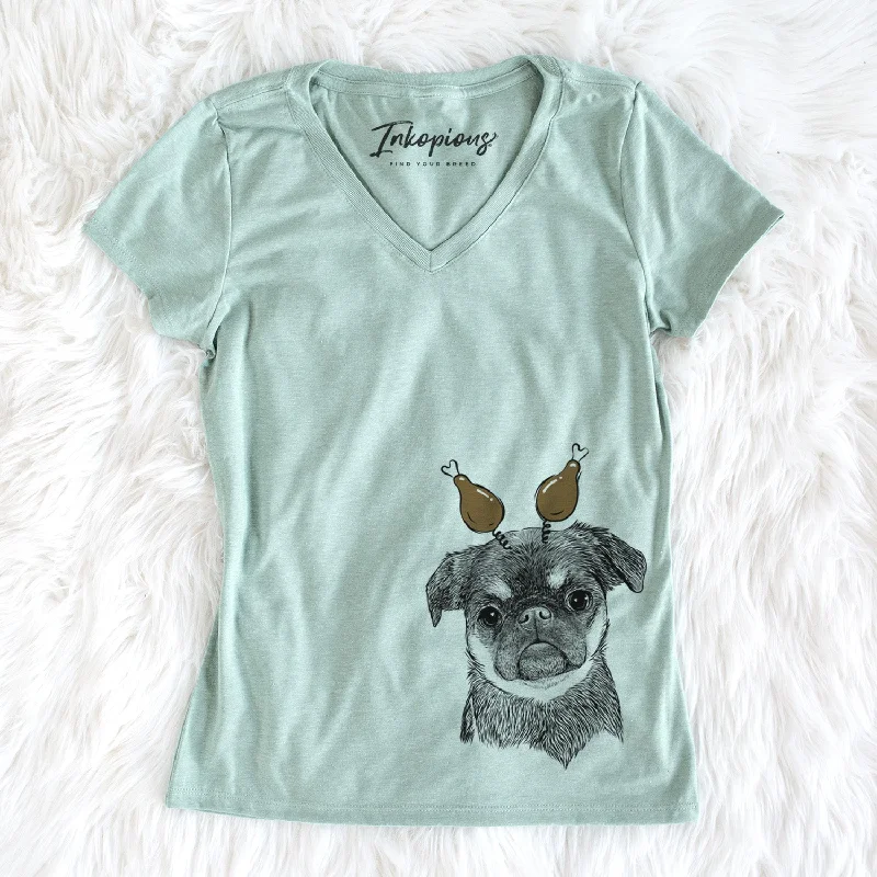 Thanksgiving Simone the Brussels Griffon - Women's Perfect V-neck Shirt-- Print Jacquard Patchwork