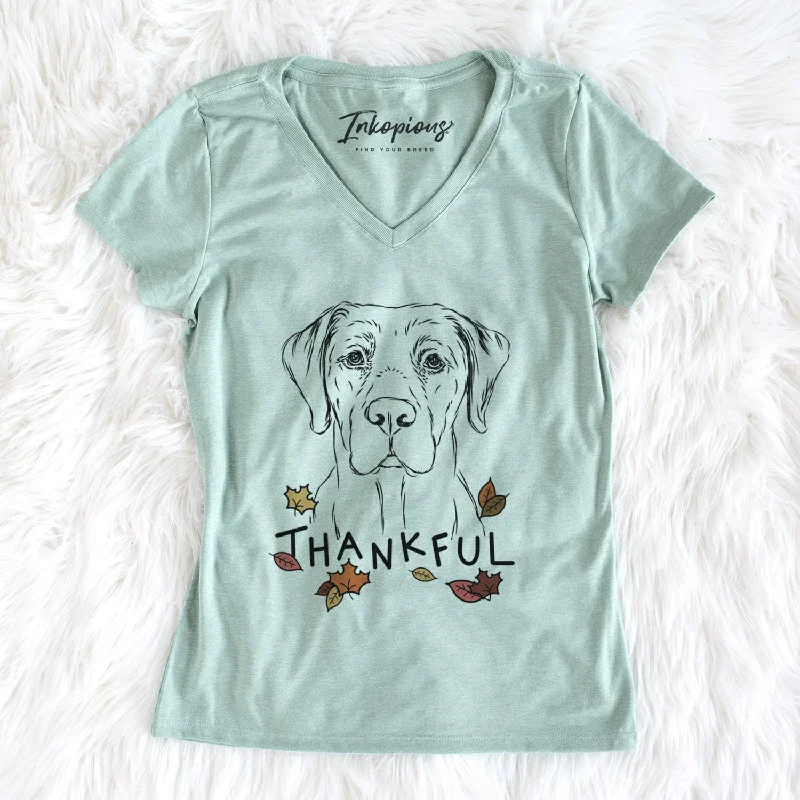 Thankful Rowdy the Labrador Retriever - Women's V-neck Shirt-- Real Fur Shearling Chenille