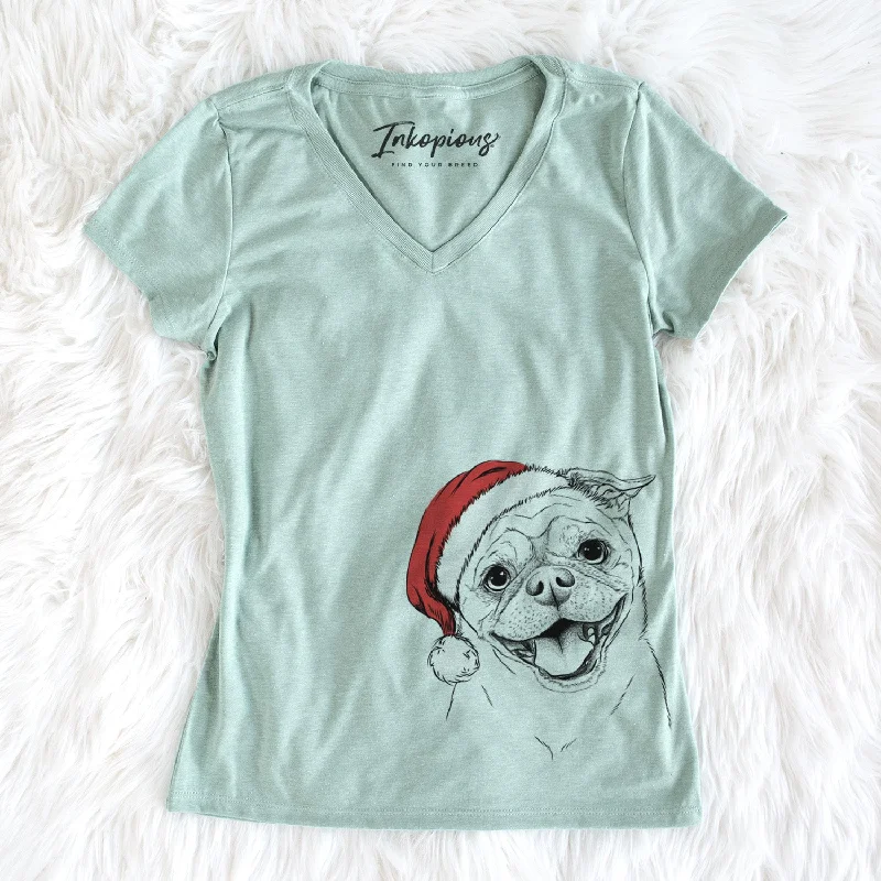 Santa Riley the Chug - Women's Perfect V-neck Shirt-- Ribbed Striped Patterned