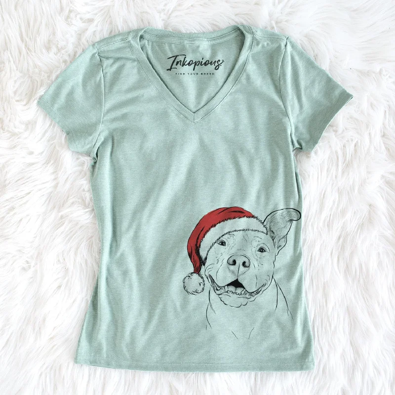 Santa Malibu the Staffordshire Terrier/Pitbull Mix - Women's Perfect V-neck Shirt-- Notch Collar Peter Pan Collar Cowl Neck