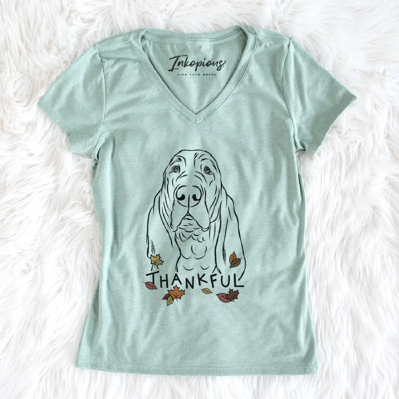 Thankful Baron the Bloodhound - Women's V-neck Shirt-- Rayon Velvet Corduroy