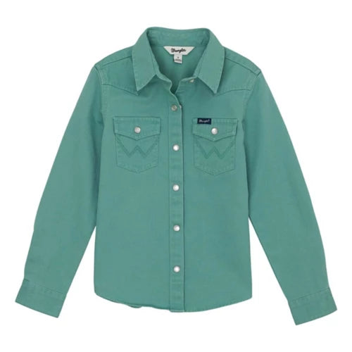 Girl's Wrangler Western Shirt ~ Teal-- Striped Floral Plaid