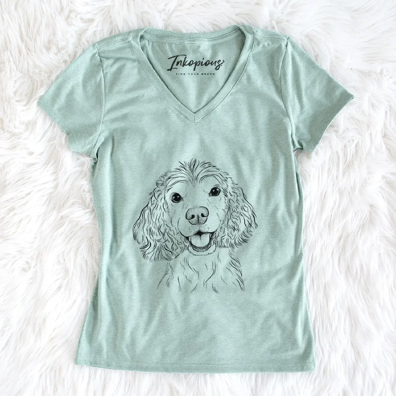 Bare Cricket the American Cocker Spaniel - Women's V-neck Shirt-- Graphic Embroidered Appliqued