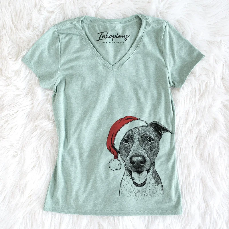 Santa Amigo the Heeler Mix - Women's Perfect V-neck Shirt-- Mesh Fabric Canvas Fabric Denim Fabric