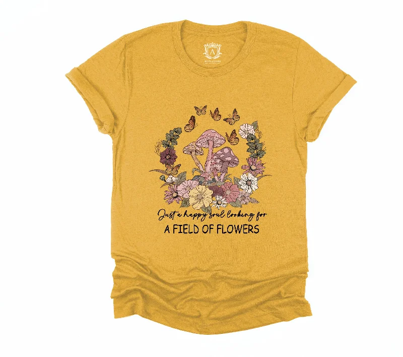 Flowers Mushroom Butterflies Short Sleeve T-Shirt-- Zippered Front Buttoned Front Snap Front