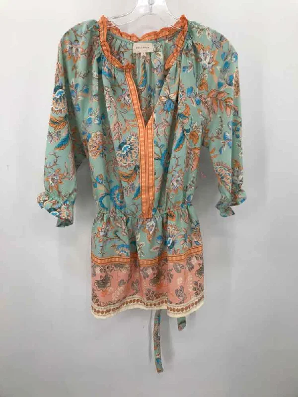 Pre-Owned Melloday Green Size Large Printed Blouse Lightweight Chiffon Blouse