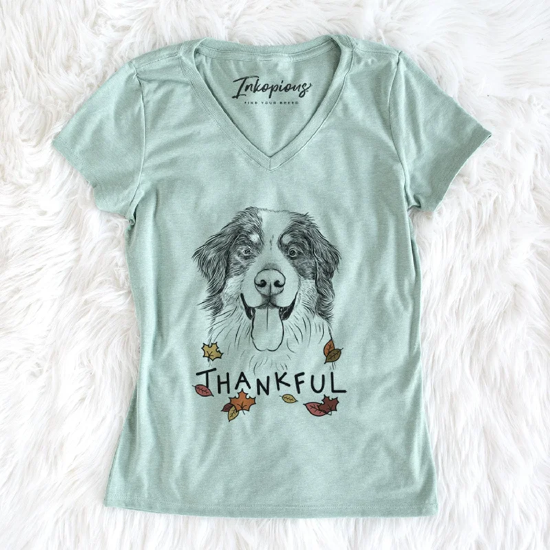 Thankful Blaze the Bernese Mountain Dog - Women's V-neck Shirt-- Casual Formal Business