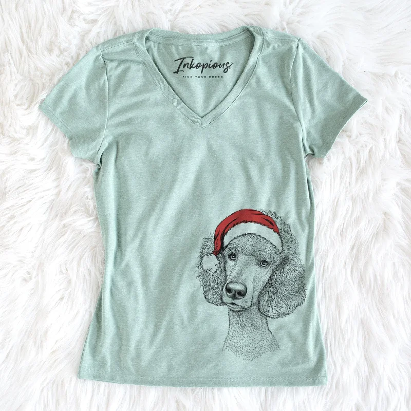 Santa Yuki the Poodle - Women's Perfect V-neck Shirt-- V-Neck T-Shirt Long Sleeve Cotton