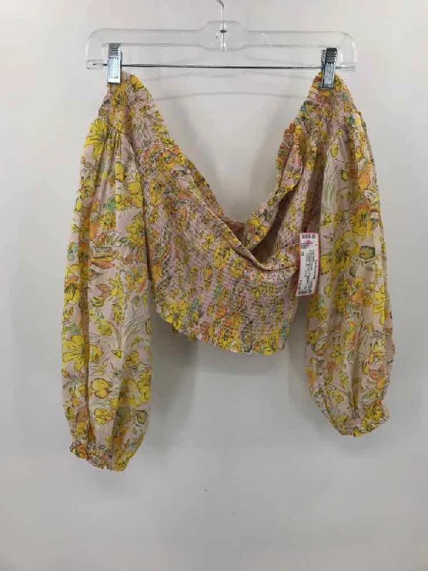 Pre-Owned Free People Pink Size XS Cropped Long Sleeve Blouse Elegant Semi-Sheer Blouse