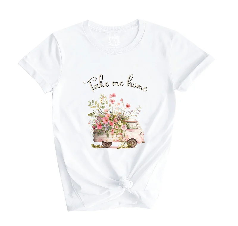 Take Me Home Flower Truck Short Sleeves T-Shirt-- Collared Crew Neck Turtle Neck