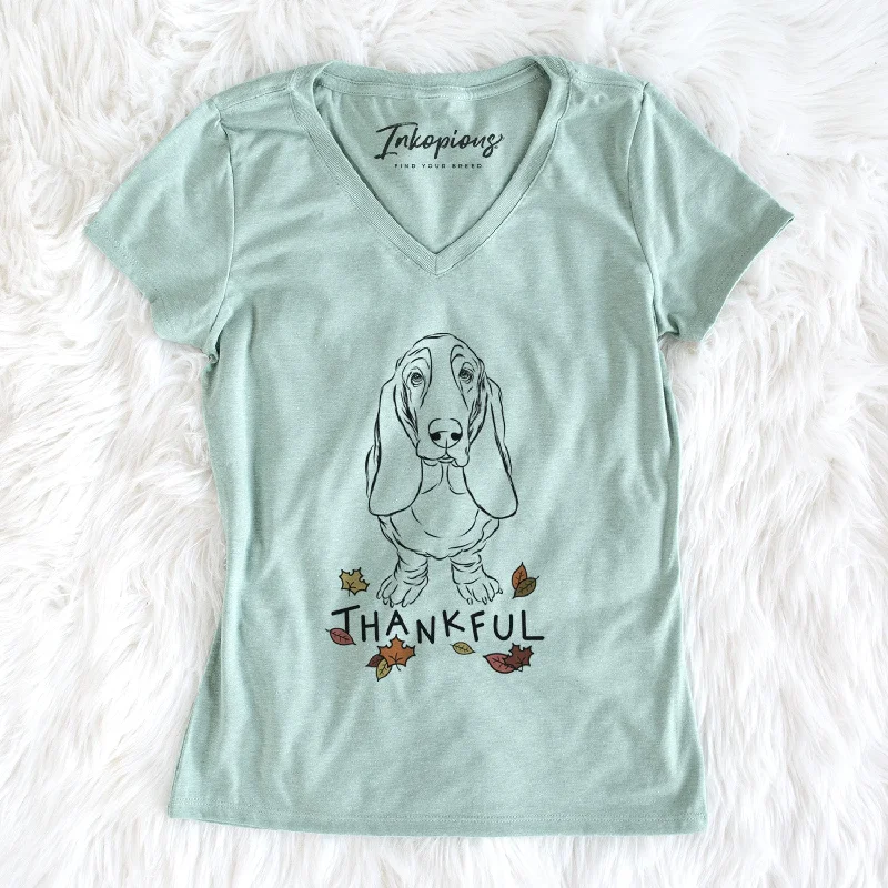 Thankful Cooper the Boxer - Women's V-neck Shirt-- Fitted T-Shirt Seamless Stretchy