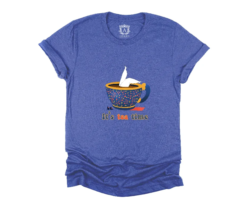 Blue cup Tea time Short Sleeve T-Shirt-- Hooded Caped Shawl Collar