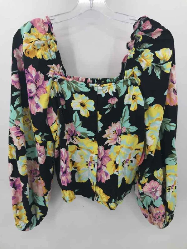 Pre-Owned Who What Wear Black Size Small Floral Long Sleeve Blouse Embroidered Floral Blouse