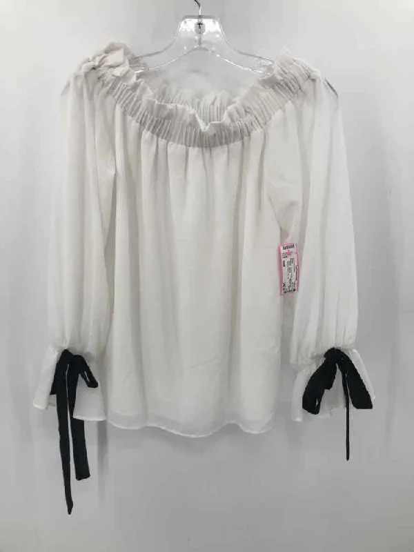 Pre-Owned Single Los Angeles White Size Small Off Shoulder Blouse Collared Satin Blouse