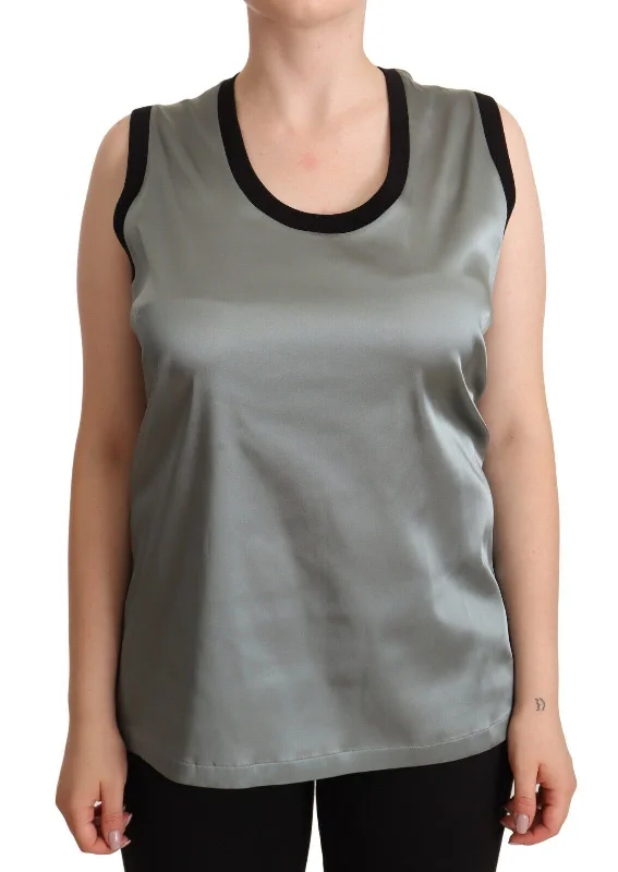 Dolce & Gabbana Elegant Silver Sleeveless Women's Blouse Satin Drape Blouse
