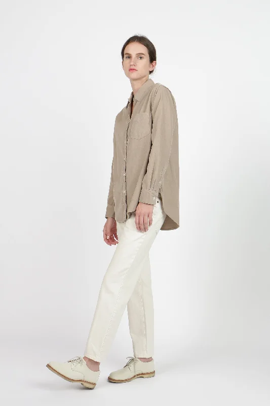 Corduroy Basic Shirt - Taupe-- Notch Collar Peter Pan Collar Cowl Neck