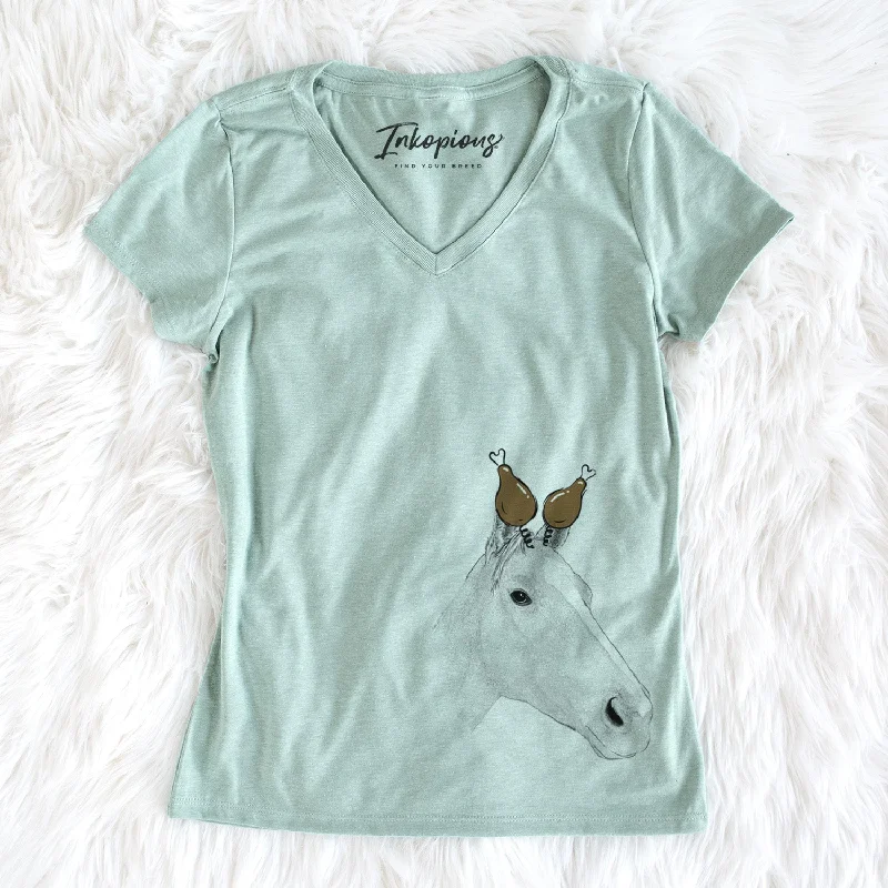 Thanksgiving Westley the Horse - Women's Perfect V-neck Shirt-- Faux Fur Fabric Real Fur Fabric Shearling Fabric