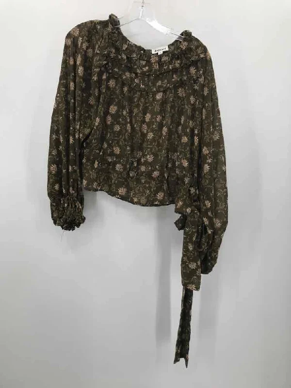 Pre-Owned & Merci Green Size Small Floral Long Sleeve Blouse Smart Business Blouse