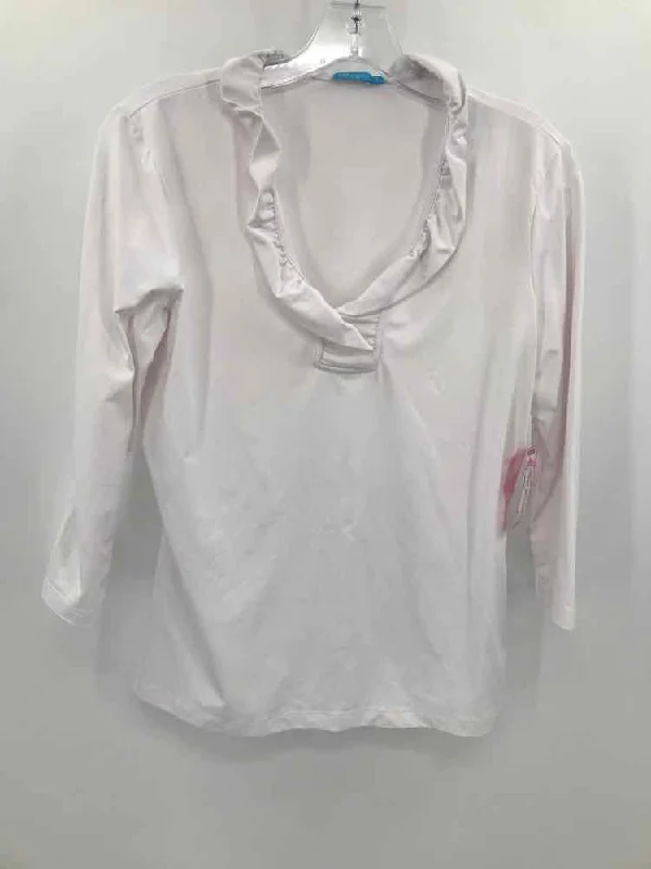 Pre-Owned J Mclaughlin White Size Medium Blouse Embroidered Floral Blouse