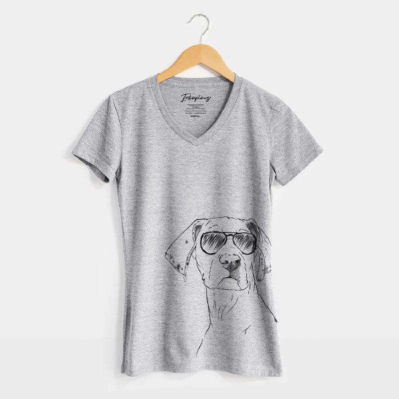 Aviator Lumen the Special Needs Great Dane - Women's V-neck Shirt-- Rayon Velvet Corduroy