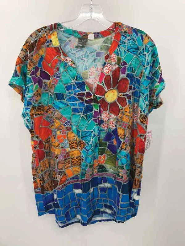 Pre-Owned Simply Art by Dolcezza Blue Size Large Blouse Sweetheart Neck Blouse
