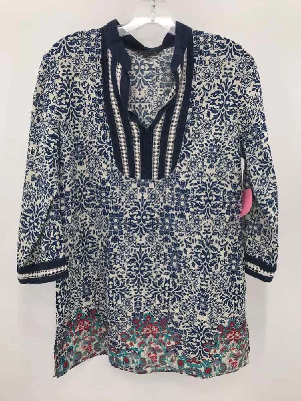 Pre-Owned Brooks Brothers Navy Size Medium Tunic Blouse Bell Sleeve Blouse