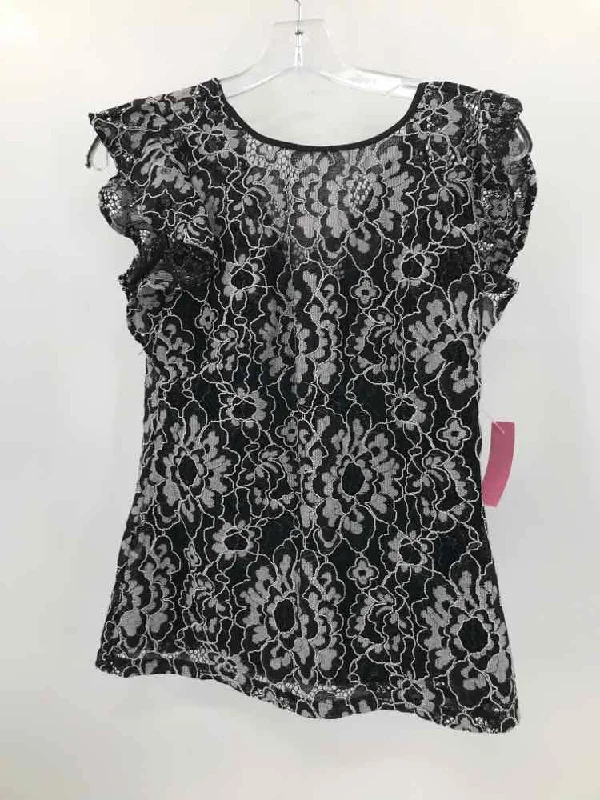 Pre-Owned WHBM Black Size 2 Blouse Sheer Sleeve Blouse