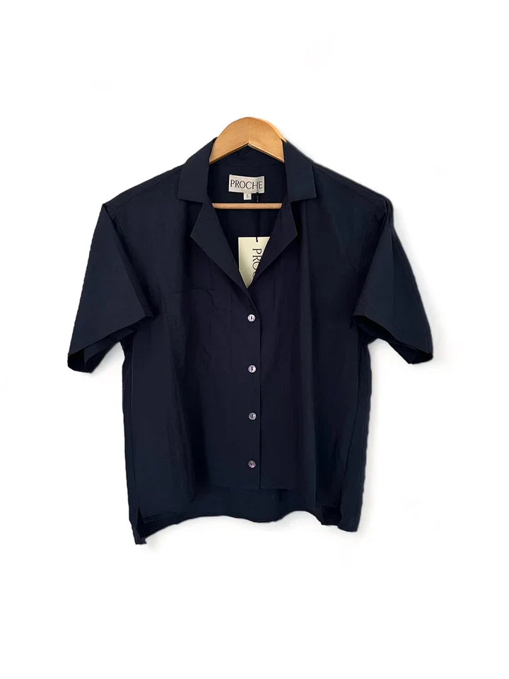 Sport Camp Shirt - Navy-- Collared T-Shirt Boat Neck A-Line