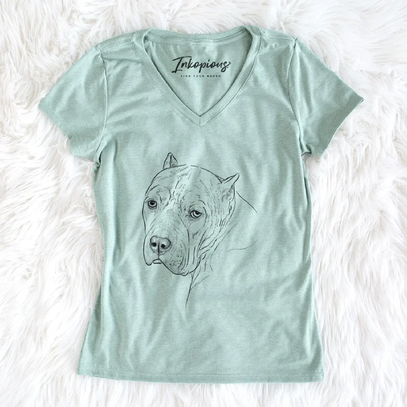 Bare Precious the Staffordshire Terrier - Women's V-neck Shirt-- Rayon Fabric Velvet Fabric Corduroy Fabric