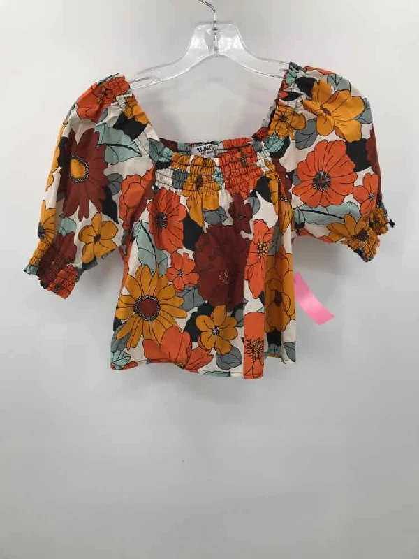 Pre-Owned BB Dakota Orange Size XS Floral Blouse Ruched Sleeve Blouse