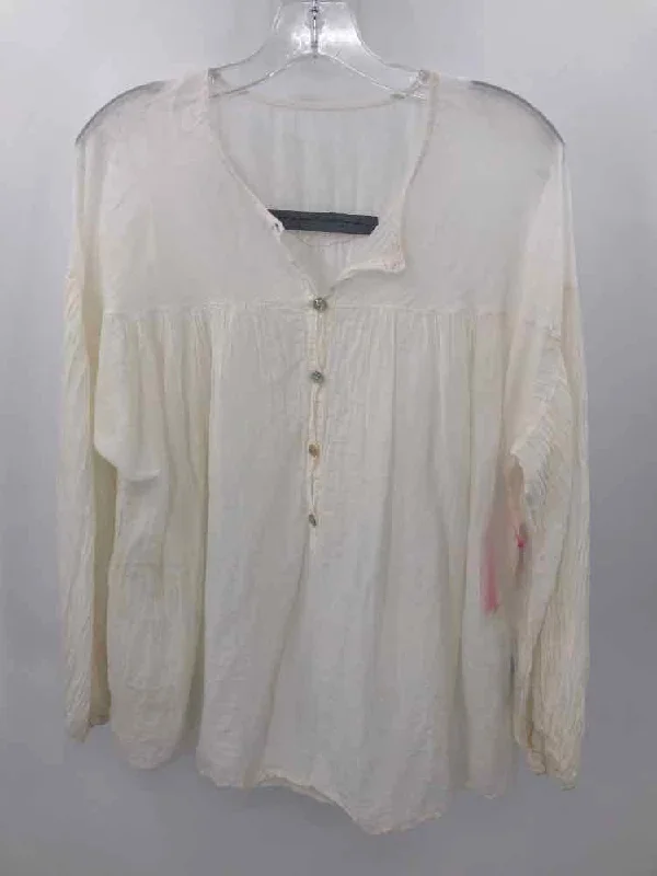Pre-Owned Raquel Allegra Ivory Size Medium Long Sleeve Blouse Chic Sleeveless Blouse