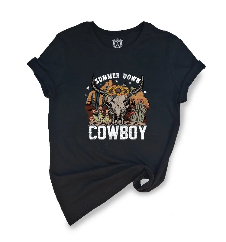 Cowboy Cow Skull Short Sleeve T-Shirt-- Faux Fur Fabric Real Fur Fabric Shearling Fabric