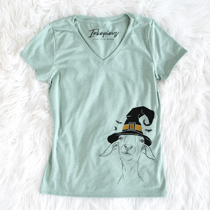 Witch Kara Dune the Spanish Boer Goat - Women's Perfect V-neck Shirt-- Chenille Brocade Lace Witch Kara Dune the Spanish Boer Goat - Women's Perfect V-neck Shirt-- Chenille Brocade Lace